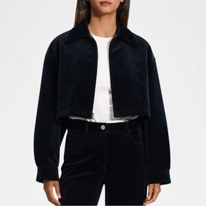 NEW Theory Velvet Crop A-line Zip Stretch Jacket Baltic Blue Size Medium